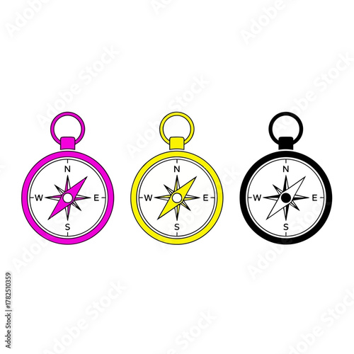Colorful compasses illustration with directions for navigation purposes