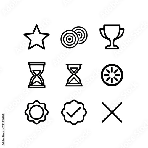 White symbols on black background depicting accomplishments challenges success