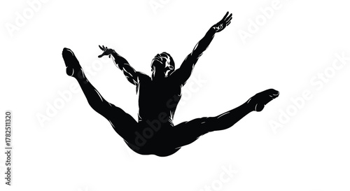 Silhouette of a ballet dancer performing a grand jet, showcasing grace and athleticism