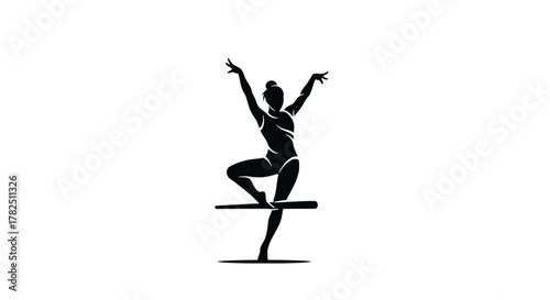 Silhouette of a gymnast performing on a balance beam, showcasing skill and precision