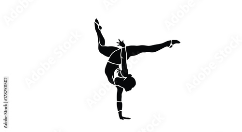 Silhouette of a gymnast performing a handstand pose strong athlete in a dynamic balance and flexibility