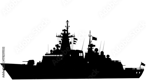 Silhouette Warship Naval Vessel Military Ship Design for Defense Industry Graphics Projects