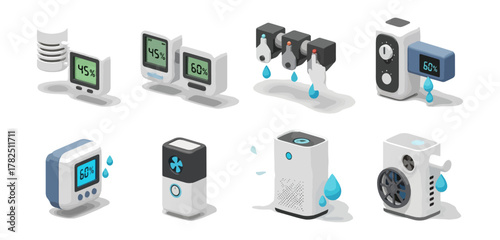 Air purifiers and climate control devices isolated on white