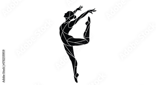 Abstract silhouette of a gymnast performing a balance pose, artistic representation of strength and grace