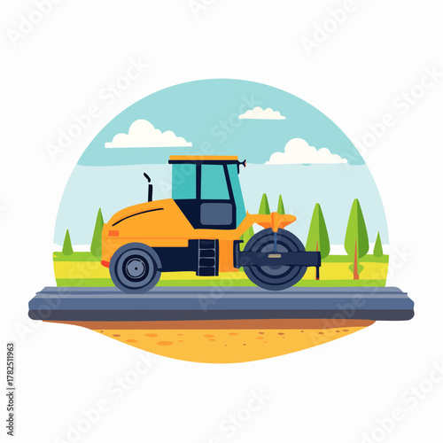 Asphalt Paver Laying Road Surface Vector