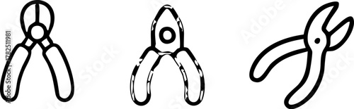 Three HandDrawn Pliers Tools Collection.