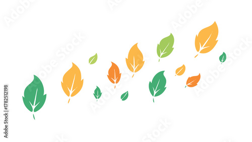 Multiple different leaf silhouettes drifting downward in gentle motion, representing seasonal change and beauty