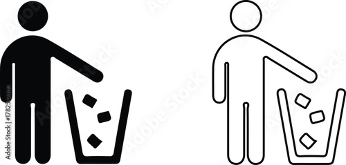 man trash bin icon clean set logo design vector art