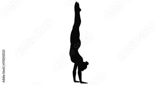 Silhouette of a woman doing a handstand for fitness, gymnastics, and strength content