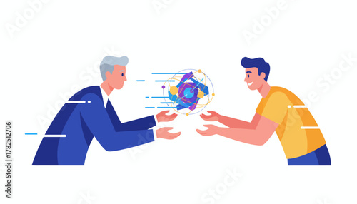 Mentorship in Tech: Senior Executive Handing Over an Innovation Project to a Young Professional.