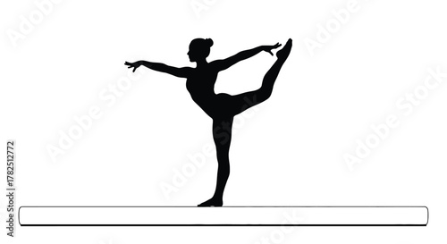Silhouette of a gymnast performing a balance beam routine, demonstrating precision and poise
