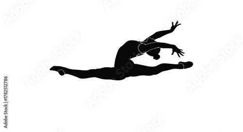 Silhouette of a gymnast performing a split leap, showcasing flexibility and control