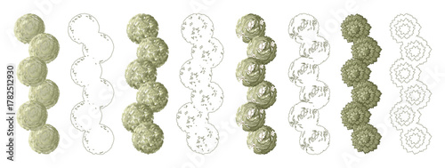 Tree for architectural floor plans. Entourage design. Various trees, bushes, and shrubs, top view for the landscape design plan. Vector illustration.