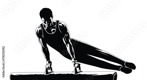 A gymnast performs on the pommel horse, showcasing strength, balance, and precision