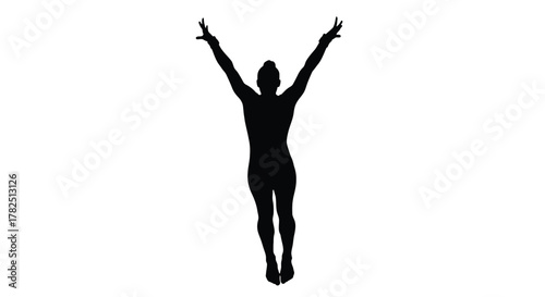 Silhouette of a female gymnast with arms raised, celebrating success and achievement