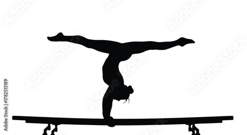 Silhouette of a gymnast performing a handstand on parallel bars, showcasing strength and balance