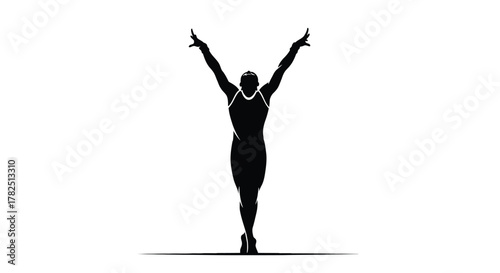 Silhouette of a male gymnast performing a floor routine with arms raised graceful athlete in action