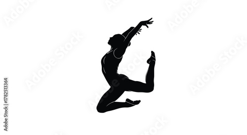 Silhouette of a female gymnast performing a leap, showcasing her flexibility and strength