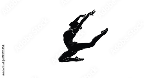 Silhouette of a gymnast performing a leap, graceful athlete in midair, showcasing strength and flexibility