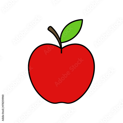Stylized red apple fruit with green leaf