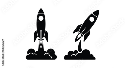 Two black rocket ship icons showing launch and flight stages