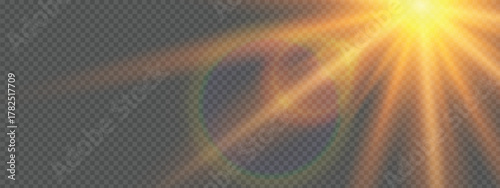 Sunlight special lens flare light effects. Glare of rays and light. On a transparent background.