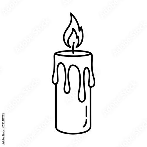 Minimalistic Christmas Candle Icon with Wax Drips - Line Drawing