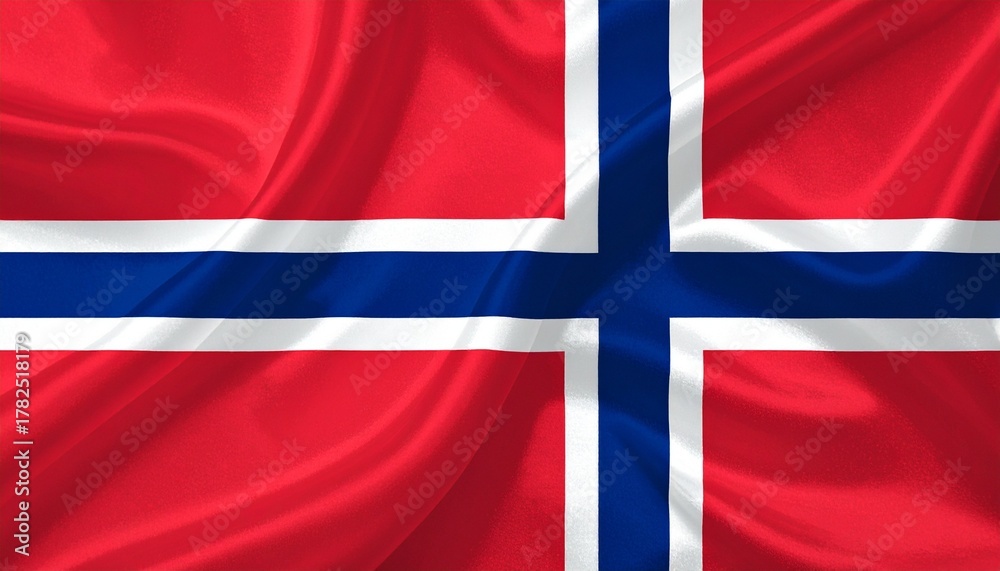 Fototapeta premium Norwegian national flag with blue Nordic cross on red field and white outline in high resolution.