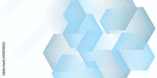 Elegant abstract 3D render featuring a geometric hexagonal pattern in soft white and light blue tones with a modern aesthetic