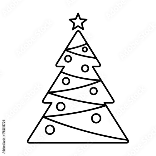 Minimalist Christmas tree line icon with star and ornaments