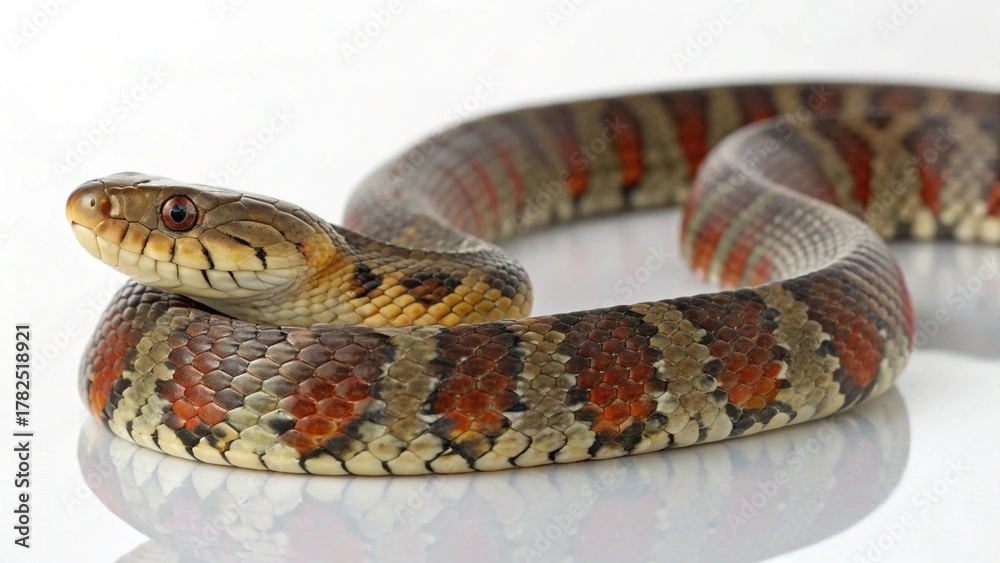 Obraz premium Photorealistic studio portrait of a Northern Water Snake (Nerodia sipedon) coiled on a pristine white background.
