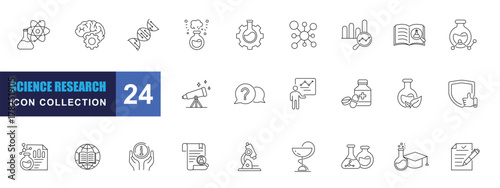 collection of science research icons, editable stroke.	