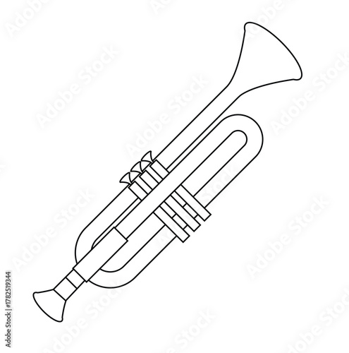 Cute cartoon hand drawn vector Brass trumpet outline.