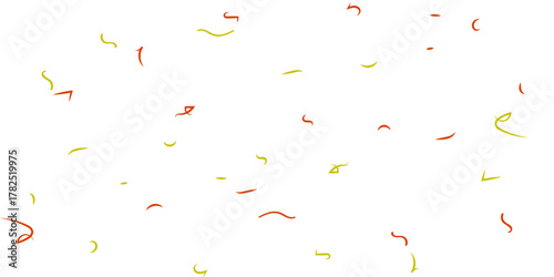 Scattered red and green confetti on a white background creating a festive and celebratory atmosphere.