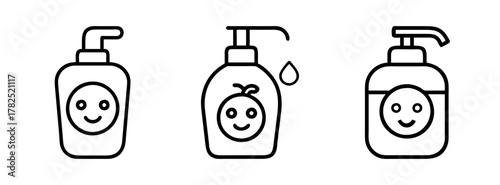 Baby shampoo bottles set vector illustration for skincare product packaging and design elements