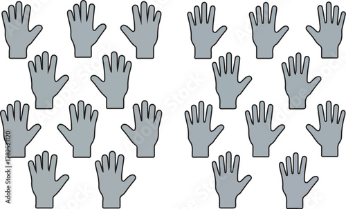 Twenty illustrated gray hands in four rows, vector concept for counting by fives, multiplication and early math education