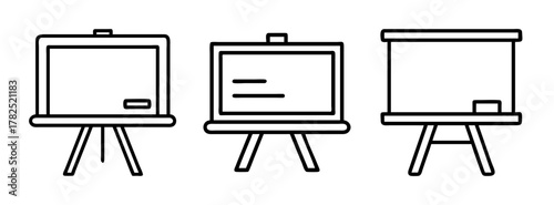 Presentation easel whiteboard flip chart vector icon set for business meeting and training room use