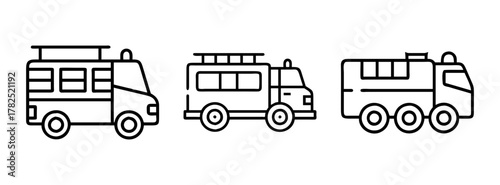 Fire truck vector illustration set line art drawing emergency vehicle transport design isolated clip art