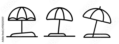 Drawing beach umbrellas vector illustration summer vacation seaside resort sun protection parasol icon set