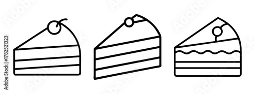 Three cake slices vector illustration dessert bakery pastry sweet treat food design graphic art line drawing