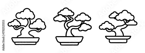 Bonsai tree illustration set zen garden art japanese miniature trees potted plants drawing vector
