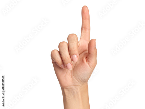 Woman’s Hand Pointing Up with Index Finger, Realistic Front View, Isolated PNG