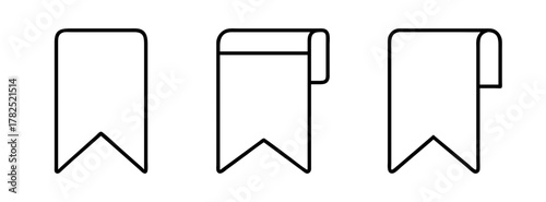 Bookmark ribbon vector set, page marker clip art, book divider design element, simple outline style