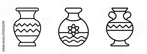 Collection of decorative vases vector illustration outline drawing of vintage pottery and flower vases