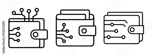Digital crypto wallet vector icon set for cryptocurrency and blockchain technology concepts design