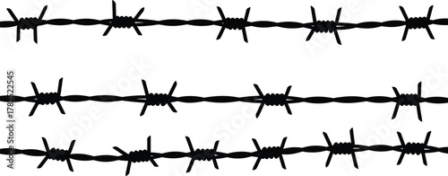 Barbed wire vector illustration, security fencing design, sharp twisted strands, metal wire detail, protective barrier concept, isolated silhouette, editable EPS artwork