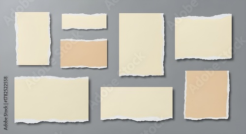 Conjunto de hojas de papel blancas rotas o rasgadas.
 Borde del libro de recortes, desgarro del cuaderno o ilustración vectorial dividida de página en blanco.
 Adorno realista abstracto o clip art de