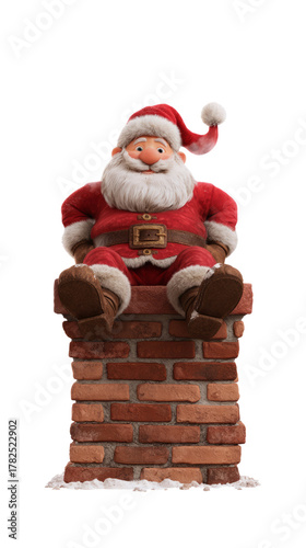 Christmas santa claus figurine on chimney transparent background	
