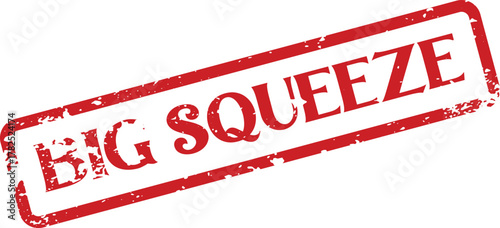 Vintage inspired red rubber stamp effect displaying the words Big Squeeze with grunge texture