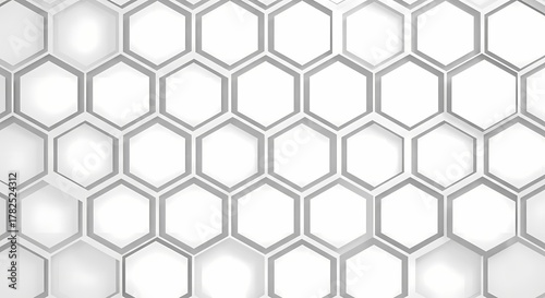 Abstract White Hexagonal Grid Overlay Background with 3D Honeycomb Geometric Pattern for Technology and Science Concepts